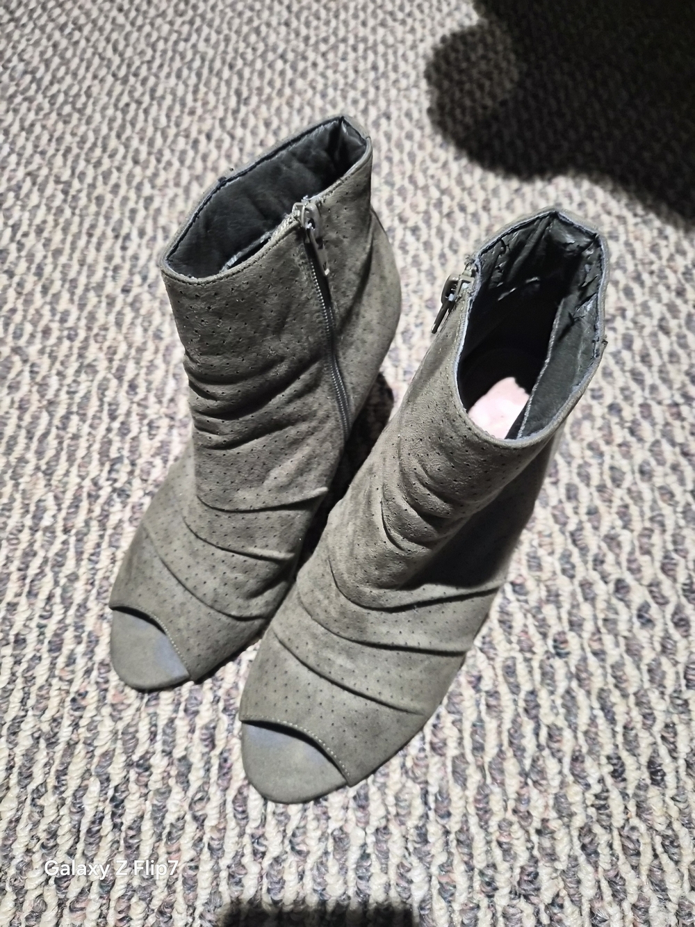 Womens Olive Green Peep-Toe Ankle Boots
